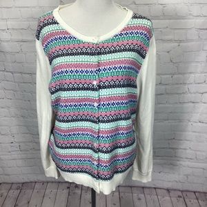 Talbots Fair Isle Cardigan Sweater Multicolored Women’s Size XL